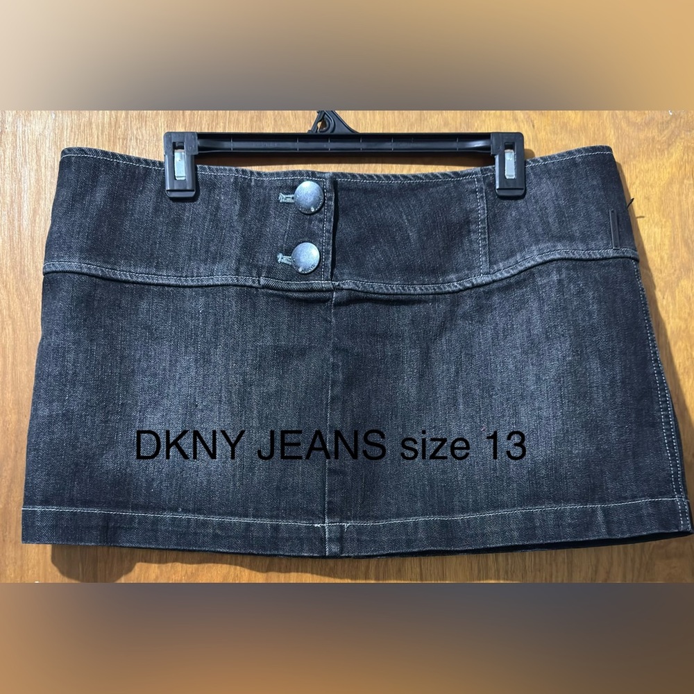 DKNY Black Wash Denim Mini Skirt with Double Button Front
